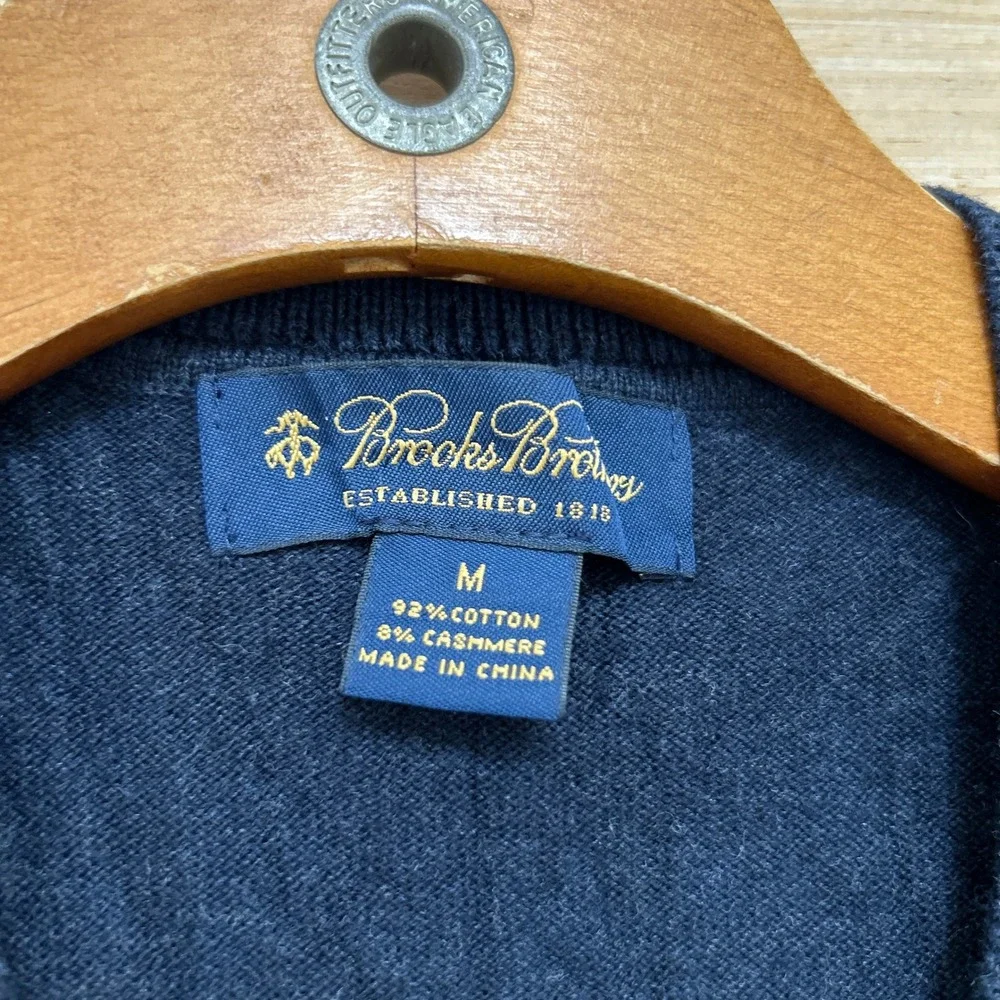 Brooks Brothers Mens Navy Blue Cotton Cashmere V-Neck Micro Dot Sweater Vest M